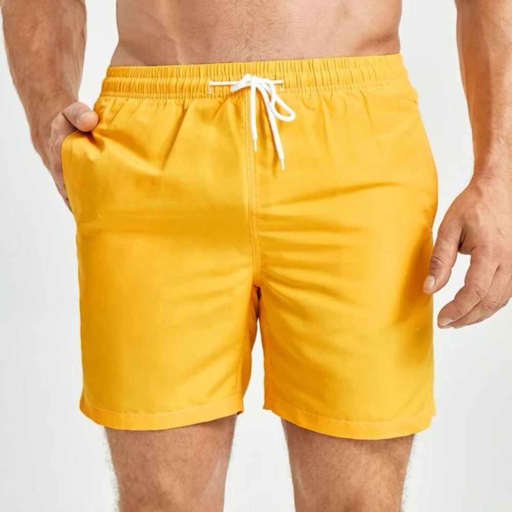 Yellow Drawstring Waist Swim Trunks